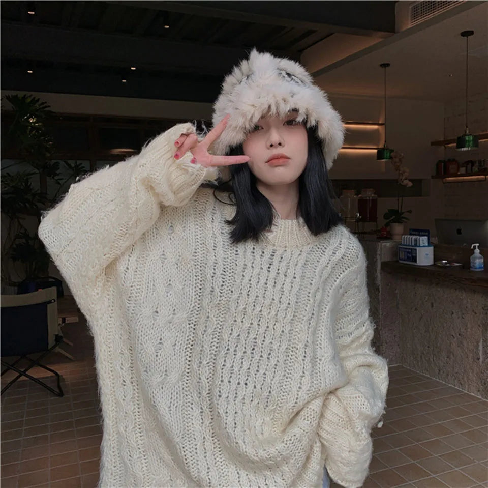 2021 Handmade hook flower 100% Natural Fur Hats Knitted Warm Genuine Mink Fur Cap Russian Women Luxury Panama Fur Hat wool kpop