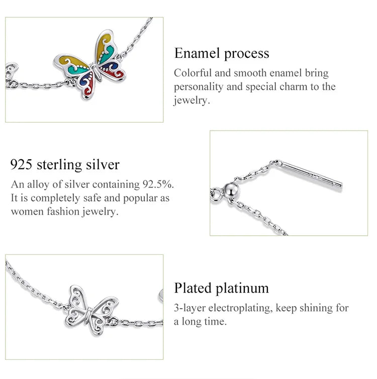 WOSTU 925 Original Sterling Silver Bracelet Brilliant Butterfly Fashion Chain Bracelet For Women Wedding Fine Jewelry Lucky Gift