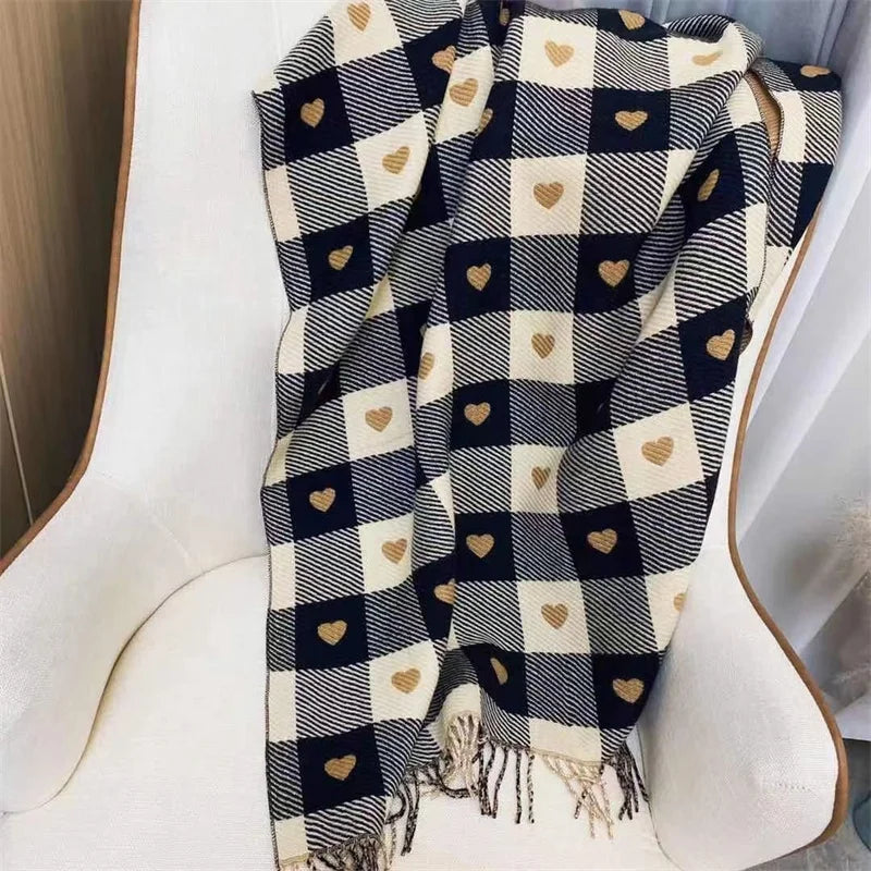 Fashion Winter Cashmere Scarf Women 2022Design Warm Pashmina Blanket Plaid Heart Scarves Female Shawl Wrap Thick Foulard Bufanda