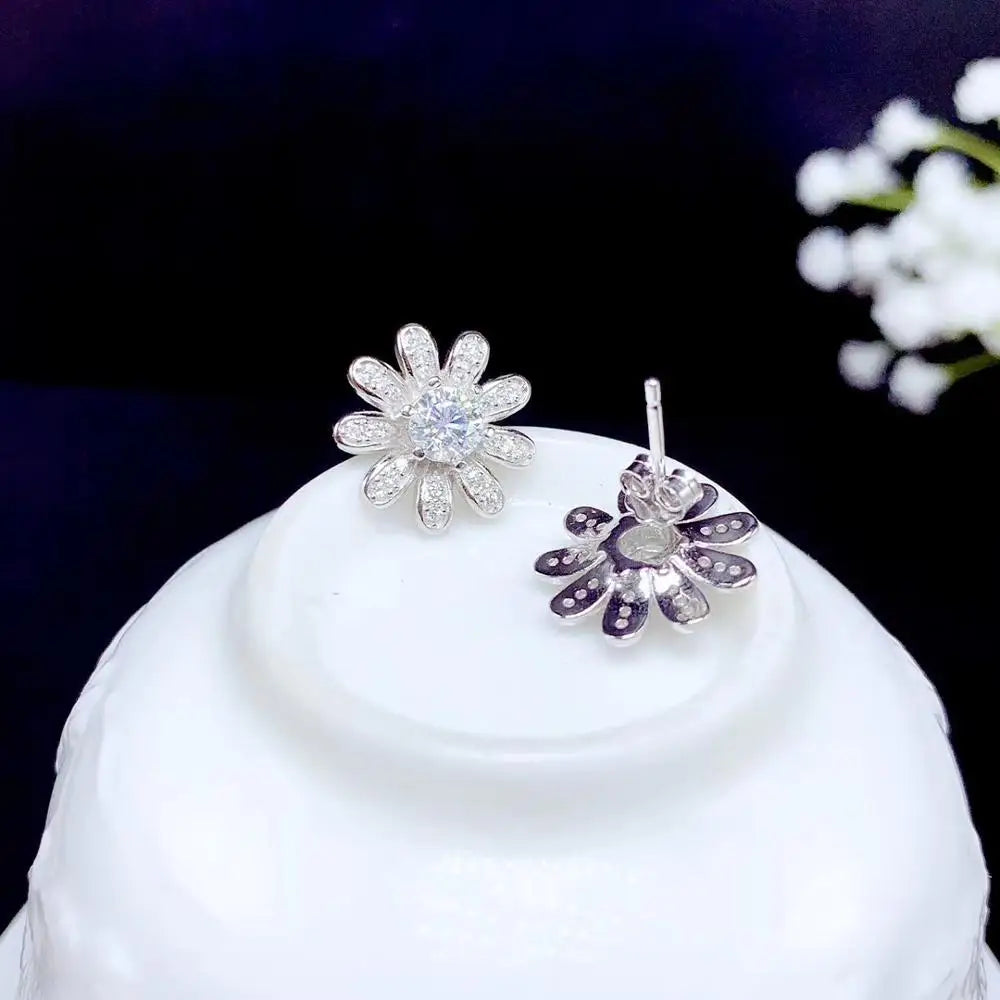 daisy moissanite earrings  women silver stud earrings 925 sterling silver shiny gem better than diamond gift GRA certificate