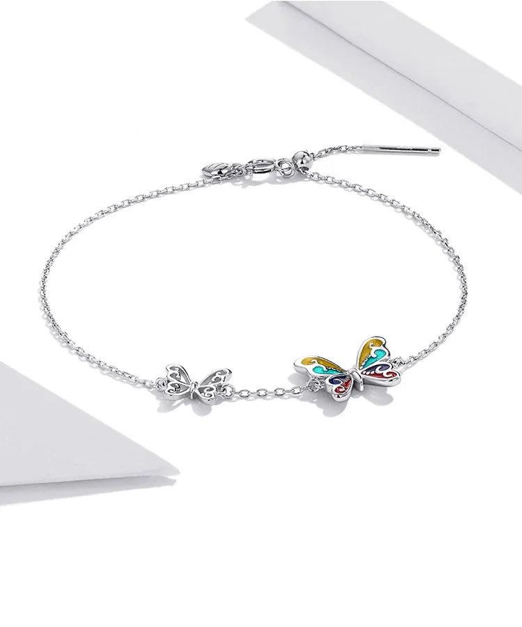WOSTU 925 Original Sterling Silver Bracelet Brilliant Butterfly Fashion Chain Bracelet For Women Wedding Fine Jewelry Lucky Gift