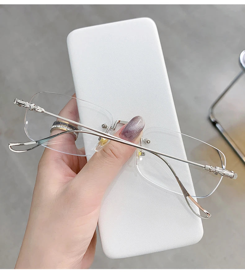 Transparent Computer Glasses Frameless Women Men Anti Blue Light square Eyewear Blocking Glasses Optical Spectacle Eyeglass