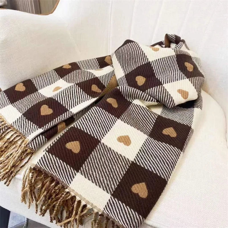 Fashion Winter Cashmere Scarf Women 2022Design Warm Pashmina Blanket Plaid Heart Scarves Female Shawl Wrap Thick Foulard Bufanda