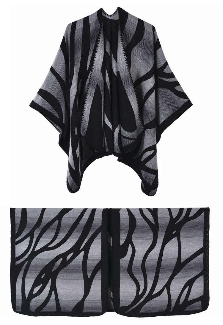 Imitation Cashmere Women Zebra Print Scarf Vintage Winter Warm Shawl Wrap Female Casual Knitted Warm Split Soft Thick Blanket