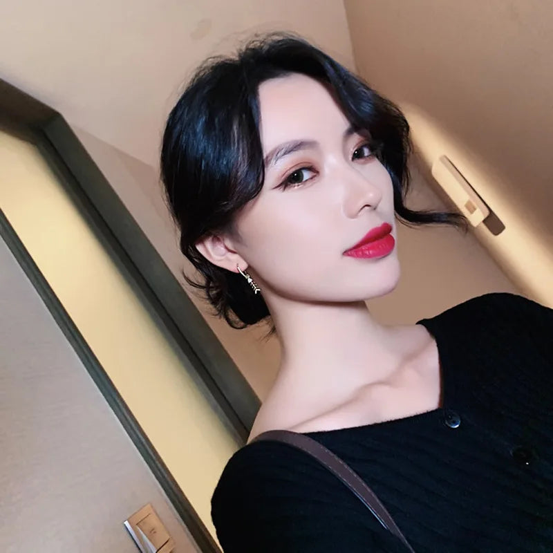 Punk Girl Earrings 2021 Fashion New Earrings Wild Net Red Shiny Crystal Fish Bone Earrings Cute Women's Clothing Sale Pendientes