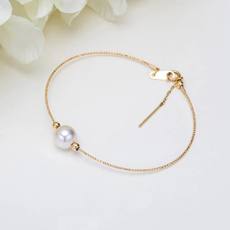 Sinya Natural Pearl 18k Gold Beads Au750 Jewelry Bangles Can Adjust Wear Length DIY Jewellery for Women Girl Mum Lover