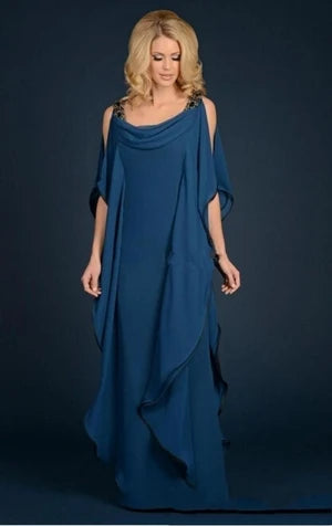 New champagne Navy Blue Mother Of The Bride Dresses Chiffon Wedding Plus Size Ruffles Flowing Sheath Mother Groom Dress