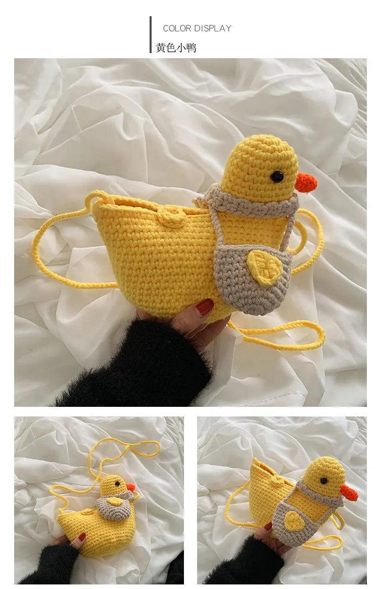 New Korean Fashion Bags For Women Woolen Knitting Handmade Crossbody Bags Women Lovely Duck Purse Phone Bag Mini Bag Bolso Mujer
