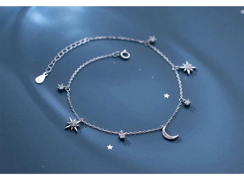 Star Of David And Moon Anklet Ornament Bracelet On The Leg Chain 925 Sterling Silve Fashion Jewelry Anklets For Women 21CM