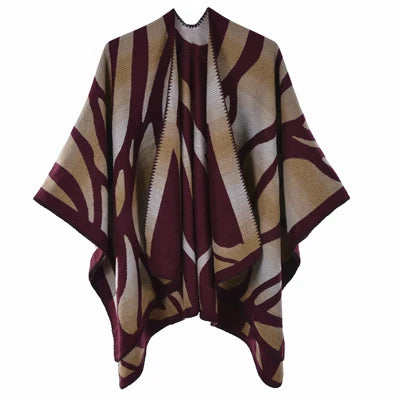 Imitation Cashmere Women Zebra Print Scarf Vintage Winter Warm Shawl Wrap Female Casual Knitted Warm Split Soft Thick Blanket