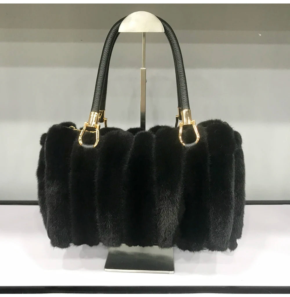 Fur Bag Women Natural Mink Fur Handbag Ladies Winter Warm Crossbody Bags Famous Brand Large Capacity Shoudler Clutch New