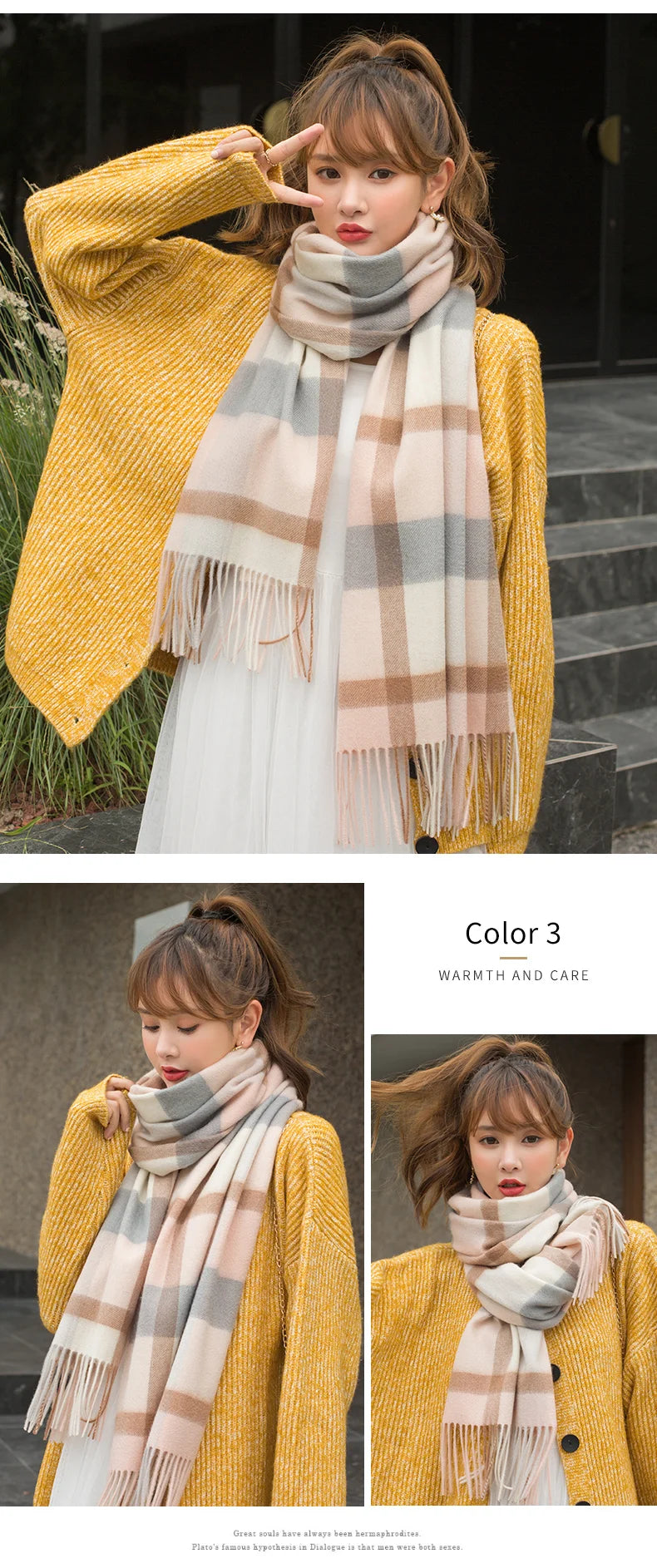 Winter 100% Wool Scarf Women Pink Plaid Shawls and Wraps Echarpe Warm Woolen Pashmina for Ladies Cashmere Scarves Foulard Femme