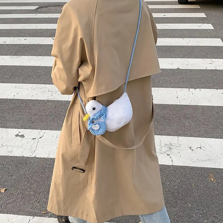 New Korean Fashion Bags For Women Woolen Knitting Handmade Crossbody Bags Women Lovely Duck Purse Phone Bag Mini Bag Bolso Mujer
