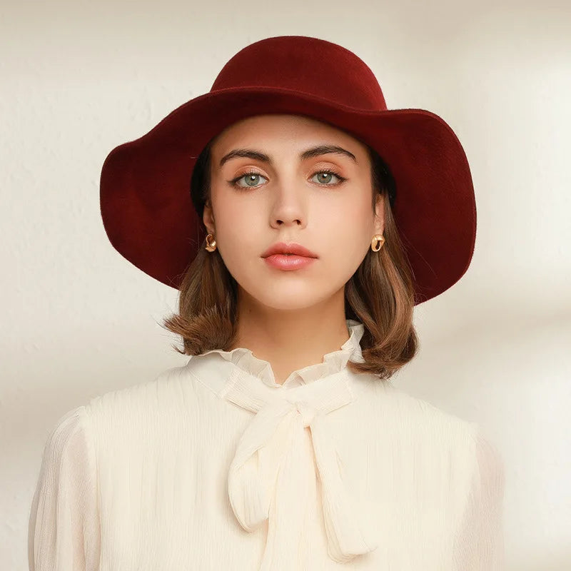 USPOP Autumn Winter Women Wool Fedoras Female Casual Pearl Chain Red Fedora Hat