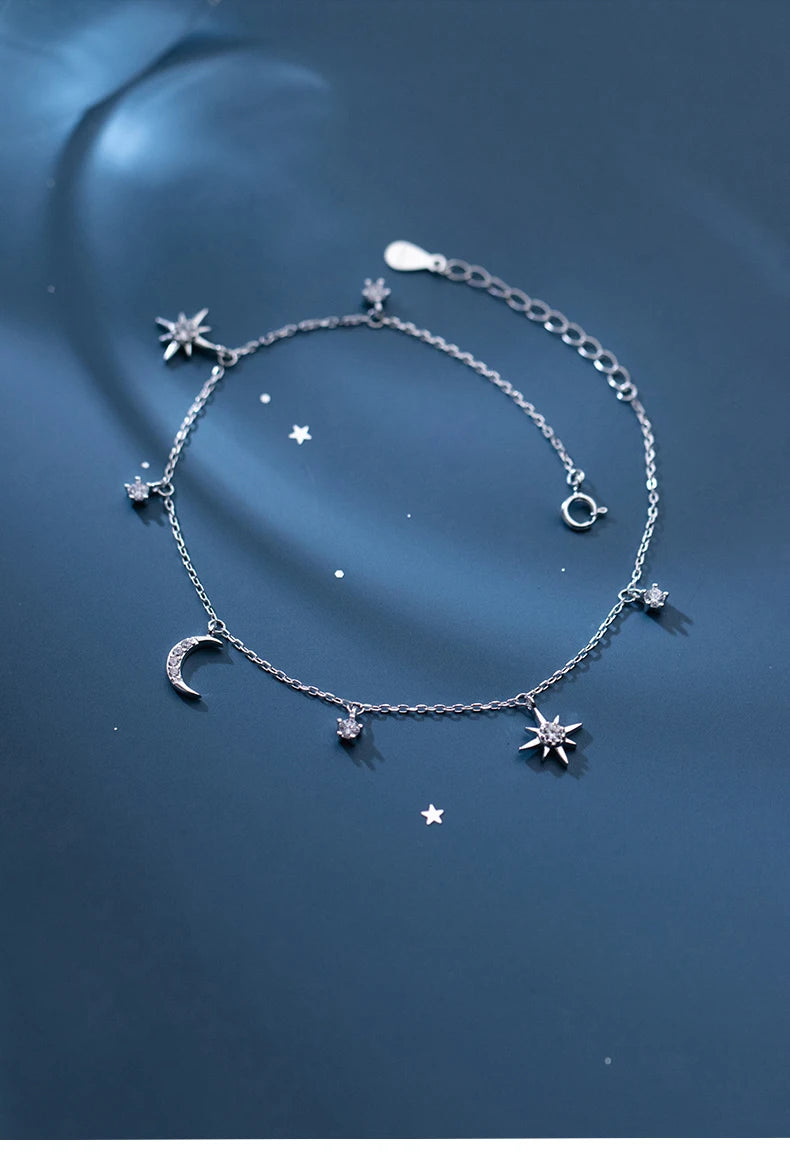 Star Of David And Moon Anklet Ornament Bracelet On The Leg Chain 925 Sterling Silve Fashion Jewelry Anklets For Women 21CM