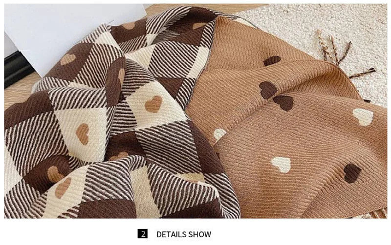 Fashion Winter Cashmere Scarf Women 2022Design Warm Pashmina Blanket Plaid Heart Scarves Female Shawl Wrap Thick Foulard Bufanda