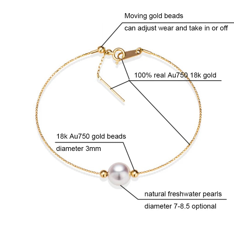 Sinya Natural Pearl 18k Gold Beads Au750 Jewelry Bangles Can Adjust Wear Length DIY Jewellery for Women Girl Mum Lover