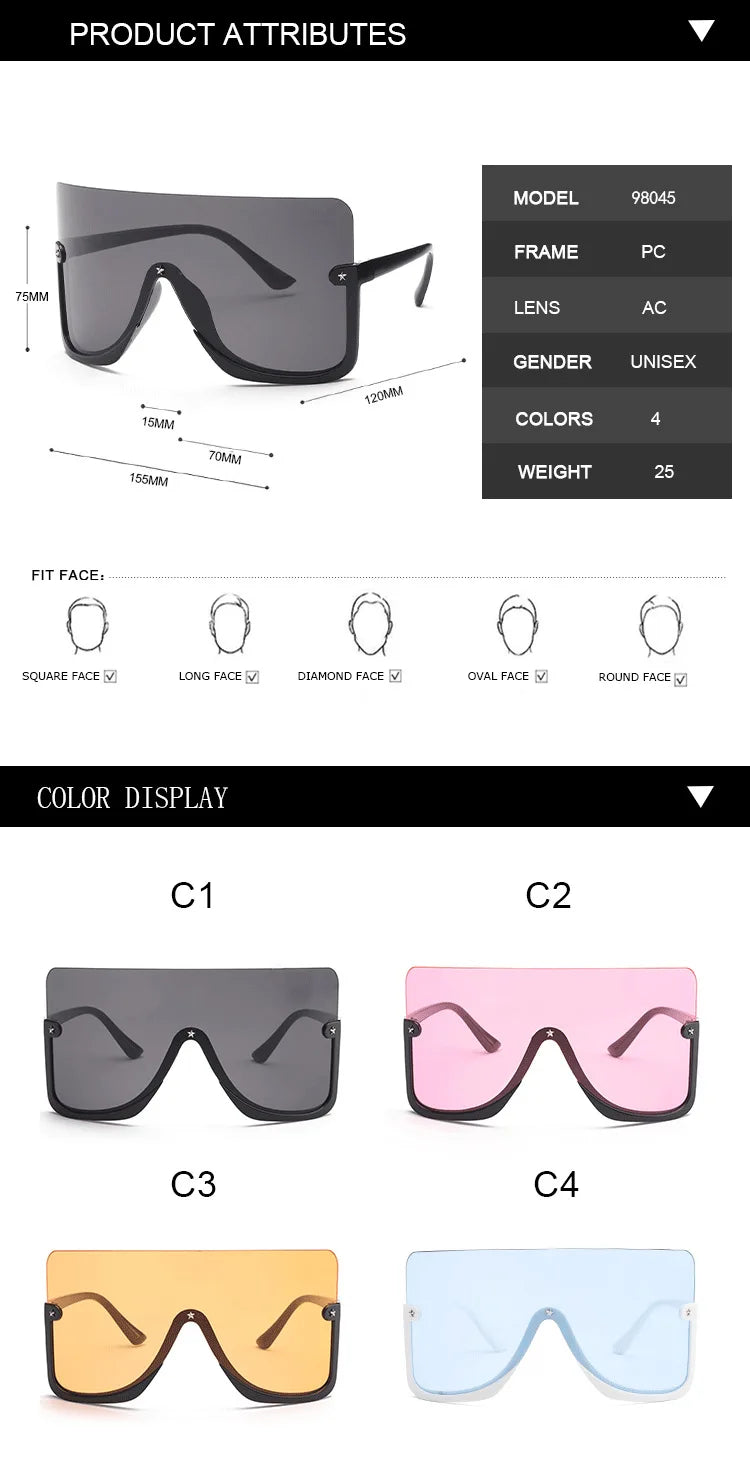 2021 New Big Face Mask Sunglasses Windshield Multicolor Sunglasses Men and Women European and American Cross border Sunglasses