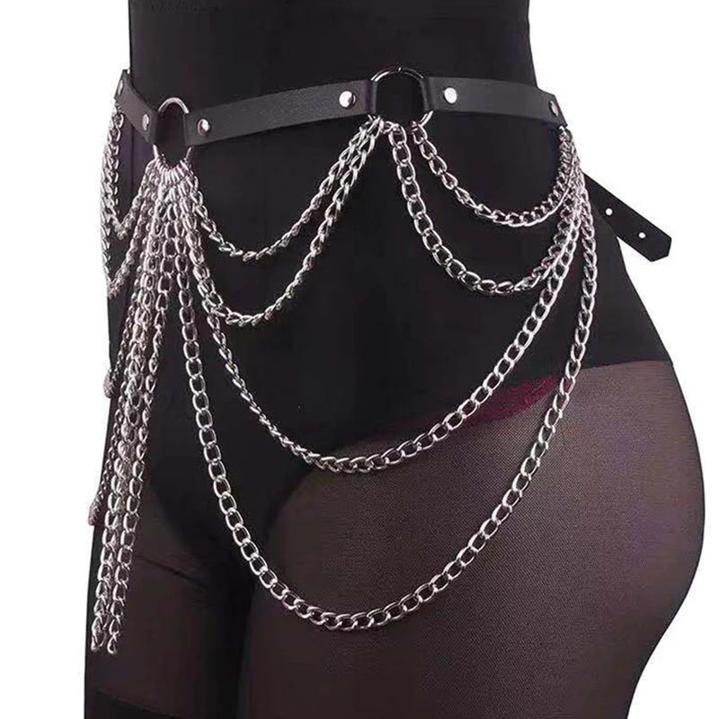 Harajuku American Street Dance Personality Punk Waist Chain Gothic Multilayer Metal Chain Tassel Sexy Body Chains Jewelry Belt