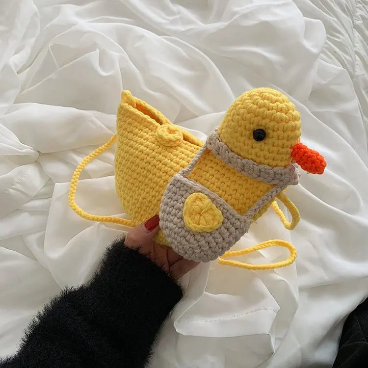 New Korean Fashion Bags For Women Woolen Knitting Handmade Crossbody Bags Women Lovely Duck Purse Phone Bag Mini Bag Bolso Mujer