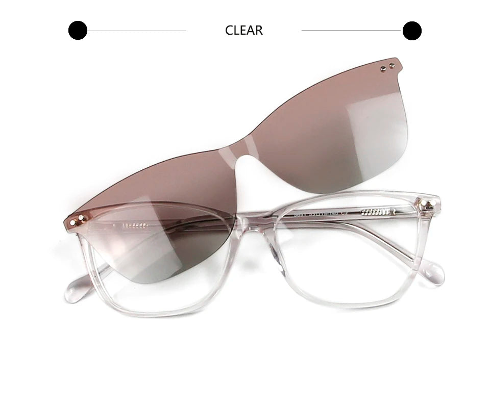 Trends 2024 Cateye Polarized Clear Sunglasses Women Transparent Acetate Eyewear Frame With Magnetic Clip On Sunglass Reflective