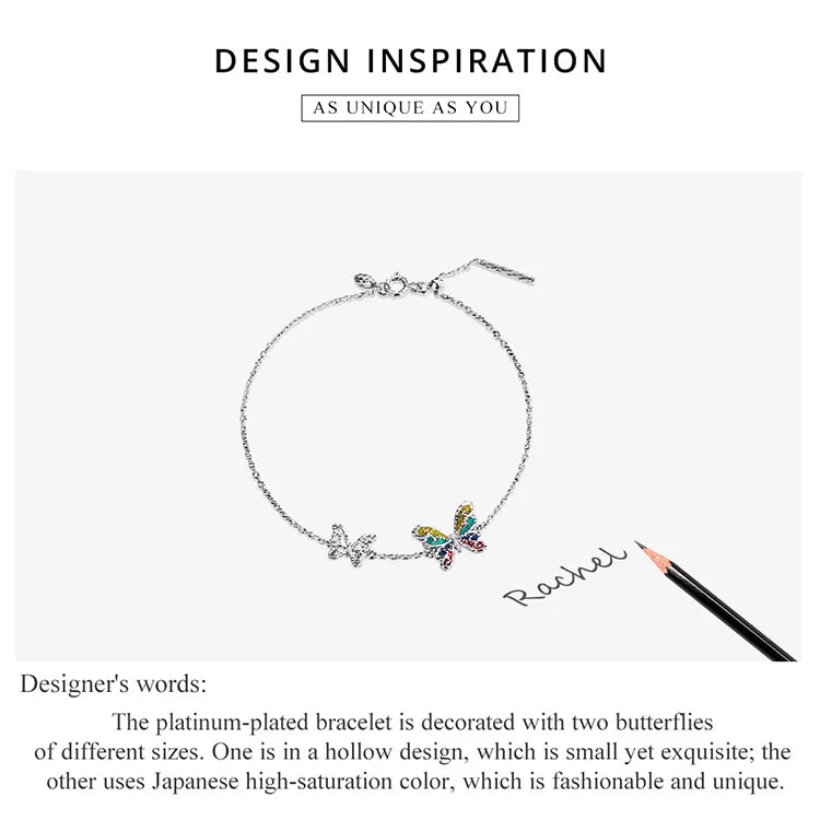 WOSTU 925 Original Sterling Silver Bracelet Brilliant Butterfly Fashion Chain Bracelet For Women Wedding Fine Jewelry Lucky Gift