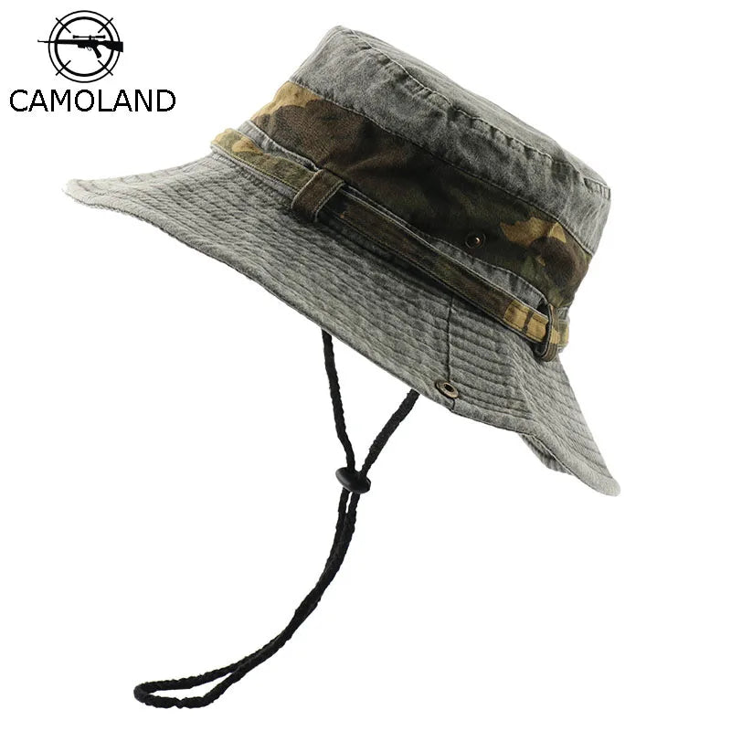 CAMOLAND UPF 50+ Sun Hat For Women Men 100% Cotton Bucket Hat Male Camouflage Patchwork Outdoor Hiking Fishing Boonie Caps