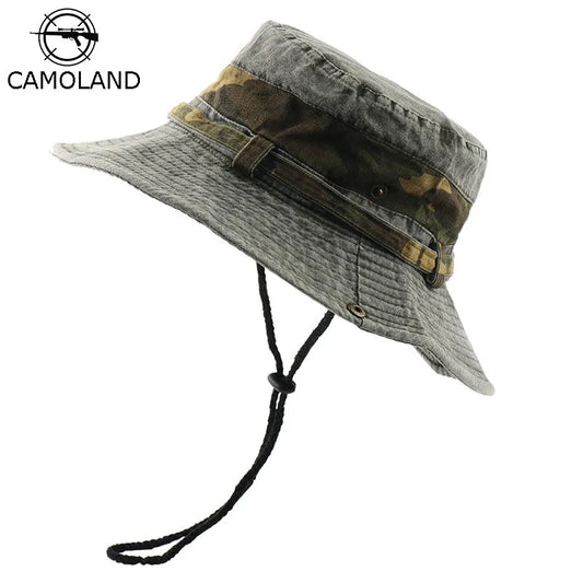 CAMOLAND UPF 50+ Sun Hat For Women Men 100% Cotton Bucket Hat Male Camouflage Patchwork Outdoor Hiking Fishing Boonie Caps