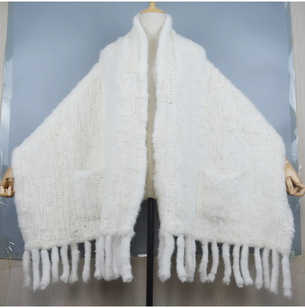 Long Style Winter Real Natural Mink Fur Scarf Lady 100% Natural Real Mink Fur Shawl Women Knitted Real Mink Fur Pashmina Scarves