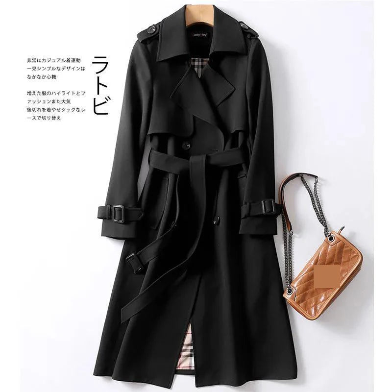 2021 Women Trench Elegant Coat With Belt Autumn Winter Double Breasted Solid Cloak Korean Style Windbreaker Womens Middle Long