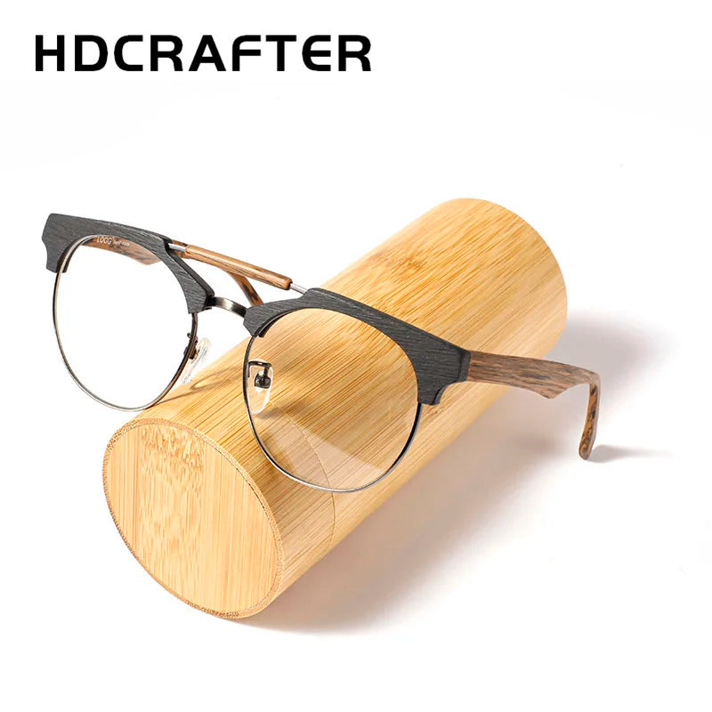 HDCRAFTER New Round Wood Optical Lenses Glasses Frame Men Myopia Women Prescription Progressive Glasses Eyeglasses Frames