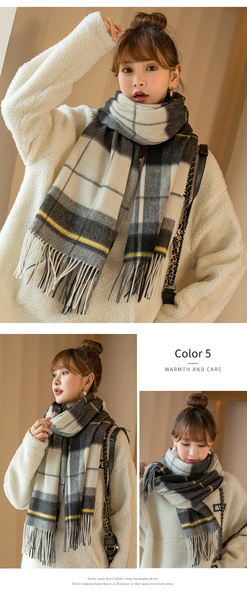 Winter 100% Wool Scarf Women Pink Plaid Shawls and Wraps Echarpe Warm Woolen Pashmina for Ladies Cashmere Scarves Foulard Femme