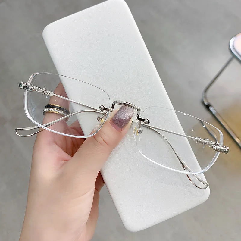 Transparent Computer Glasses Frameless Women Men Anti Blue Light square Eyewear Blocking Glasses Optical Spectacle Eyeglass