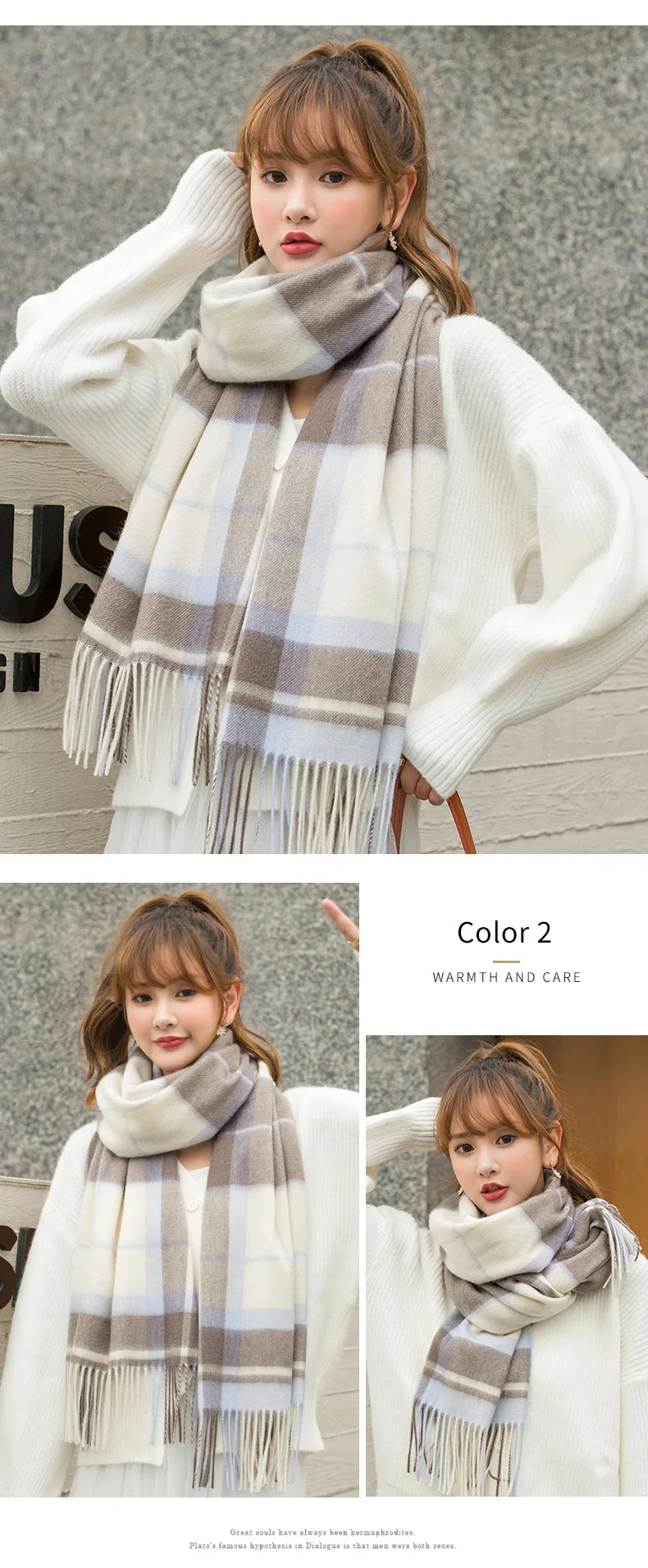 Winter 100% Wool Scarf Women Pink Plaid Shawls and Wraps Echarpe Warm Woolen Pashmina for Ladies Cashmere Scarves Foulard Femme
