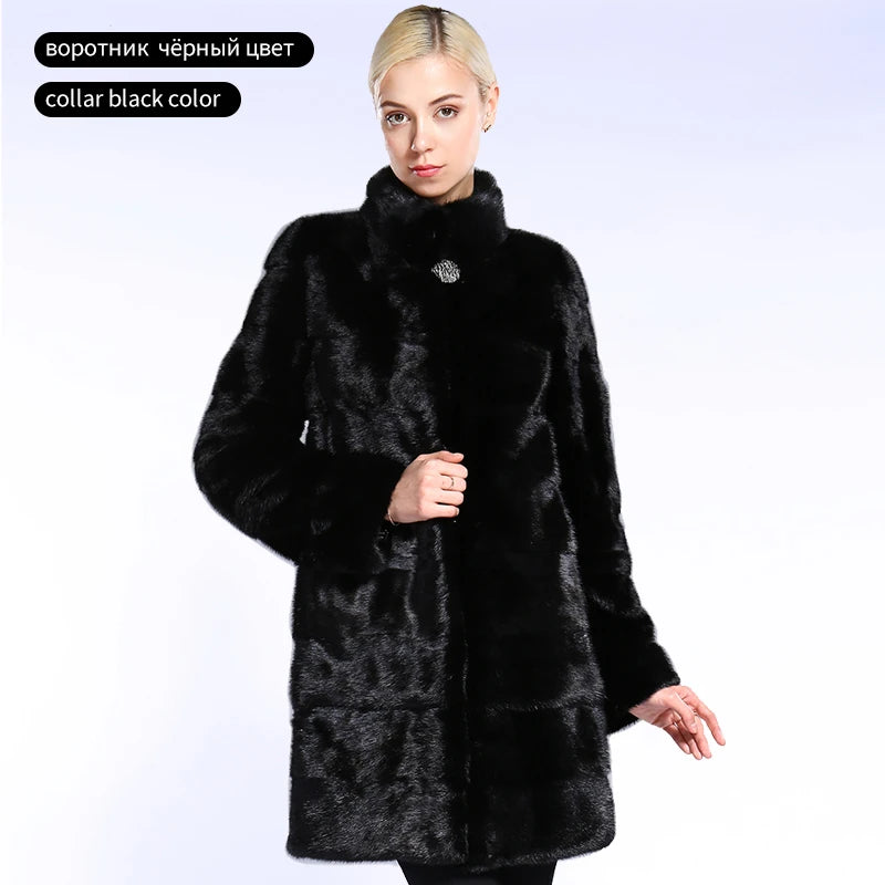 Real Mink Fur Coat Women Winter Natural Mink Coats Hood Genuine Fur Mink Jackets Plus Size Long Vintage Thick Warm Outwear 2024