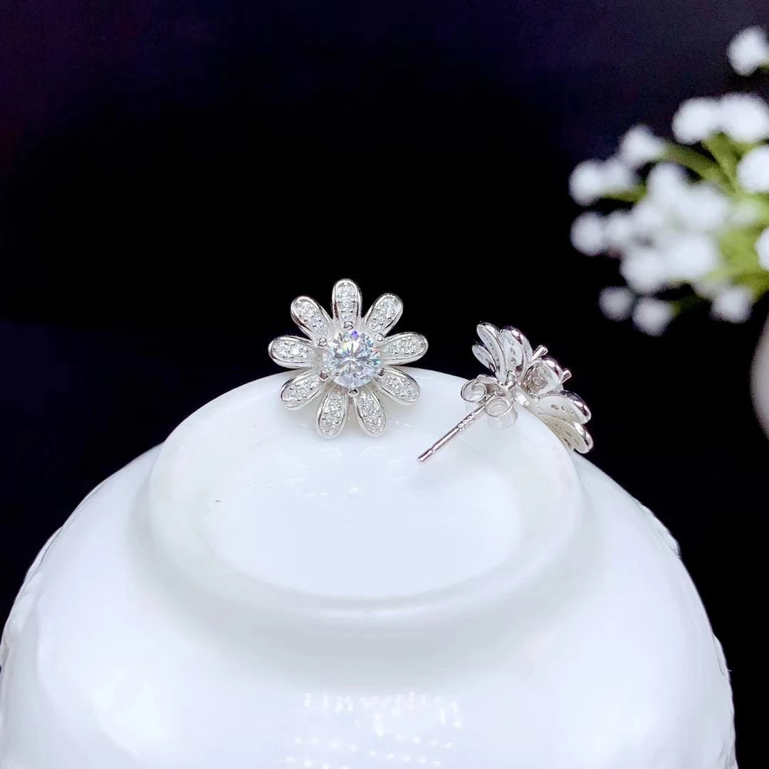 daisy moissanite earrings  women silver stud earrings 925 sterling silver shiny gem better than diamond gift GRA certificate