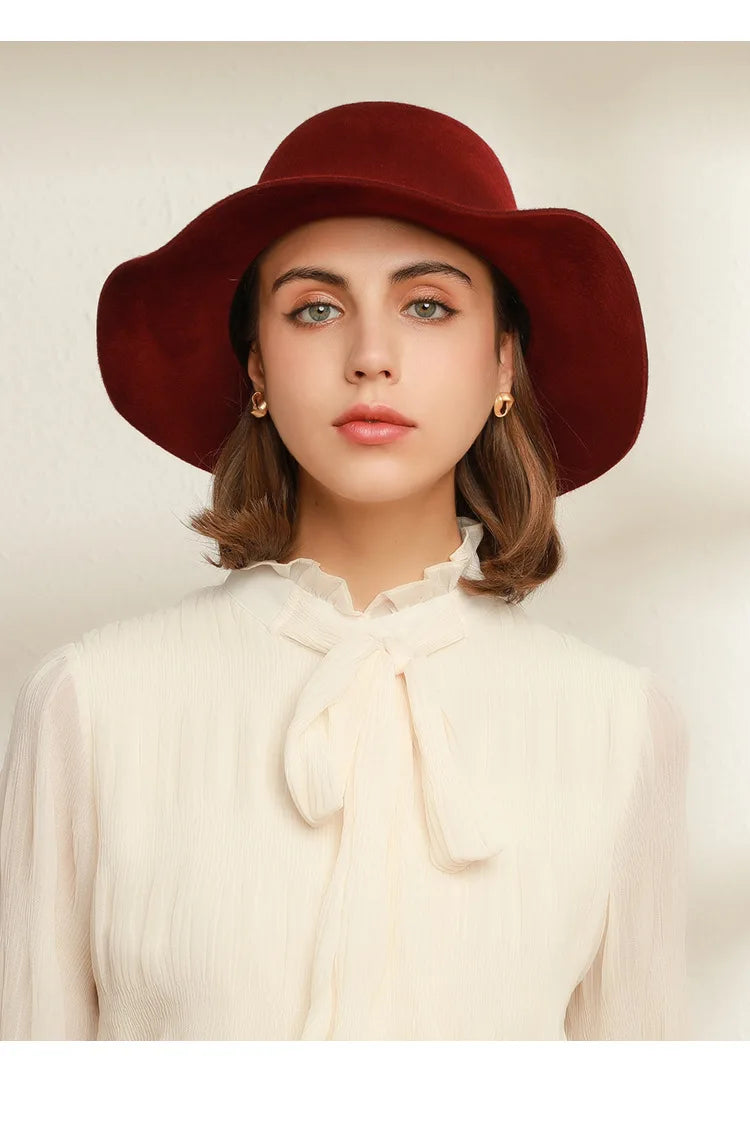 USPOP Autumn Winter Women Wool Fedoras Female Casual Pearl Chain Red Fedora Hat