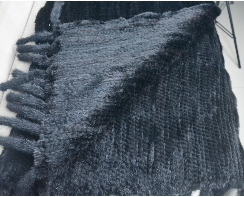 Long Style Winter Real Natural Mink Fur Scarf Lady 100% Natural Real Mink Fur Shawl Women Knitted Real Mink Fur Pashmina Scarves