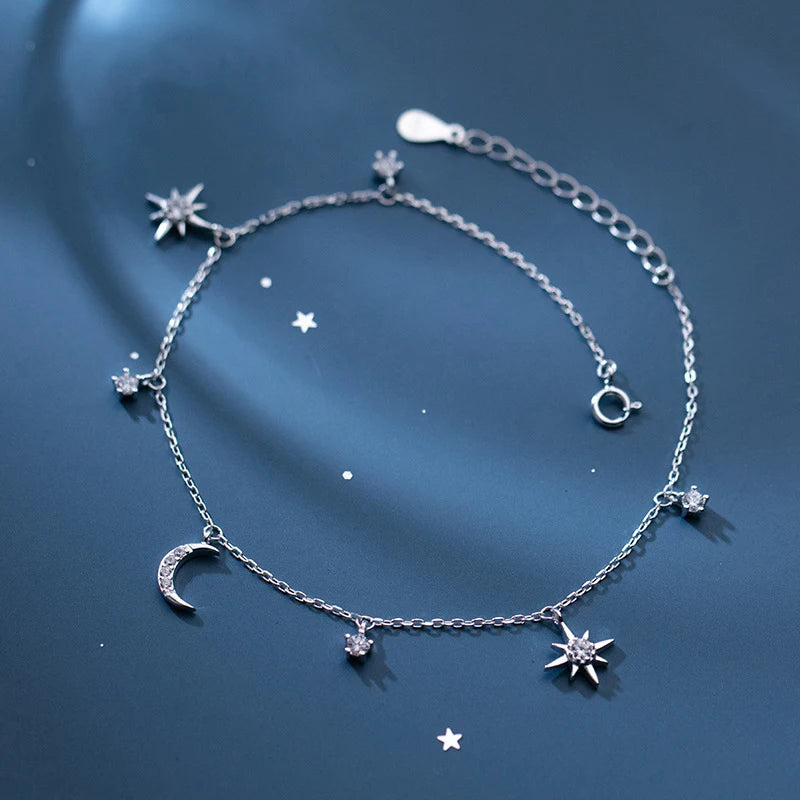 Star Of David And Moon Anklet Ornament Bracelet On The Leg Chain 925 Sterling Silve Fashion Jewelry Anklets For Women 21CM