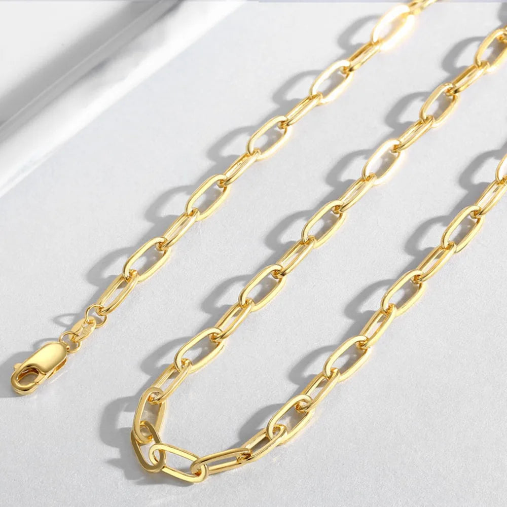 Paperclip Necklaces Chain 925 Sterling Silver Link Neck 4.5MM Men Women Jewelry 45 50 55 60CM Luxury Fine Gift Gilded Rose Gold