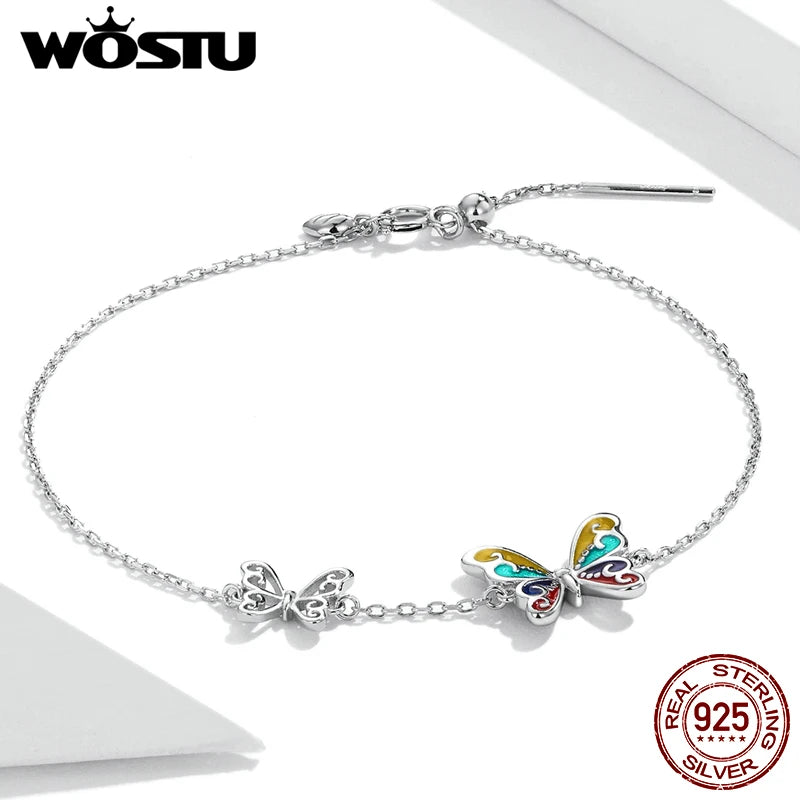 WOSTU 925 Original Sterling Silver Bracelet Brilliant Butterfly Fashion Chain Bracelet For Women Wedding Fine Jewelry Lucky Gift