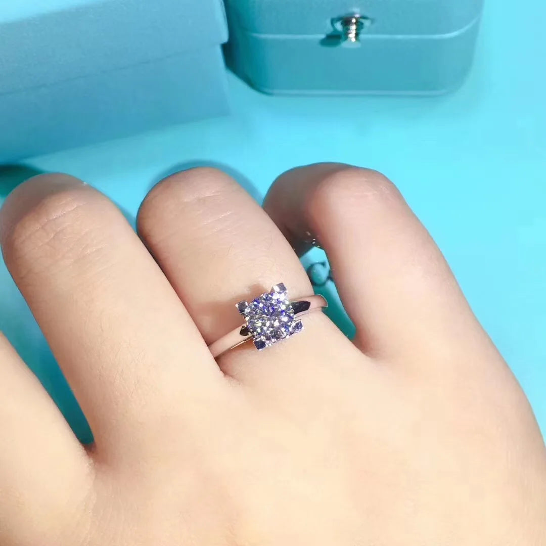 Poetry Of Jew Store Round Silver Moissanit Ring 1ct D VVS Luxury Moissanit Weding Ring for Women