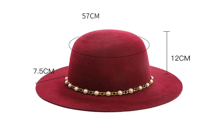 USPOP Autumn Winter Women Wool Fedoras Female Casual Pearl Chain Red Fedora Hat