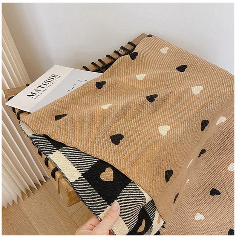 Fashion Winter Cashmere Scarf Women 2022Design Warm Pashmina Blanket Plaid Heart Scarves Female Shawl Wrap Thick Foulard Bufanda