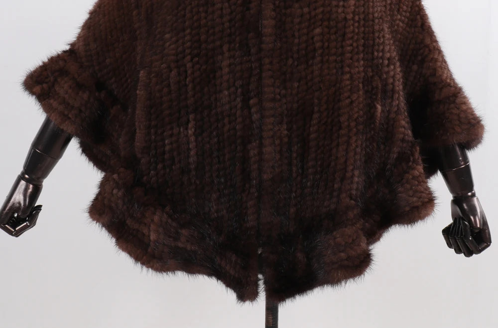 Hot Sale Women Natural Mink Fur Hooded Pashmina Coat 100% Genuine Mink Fur Shawl Lady Luxury Hand Knitted Real Mink Fur Poncho