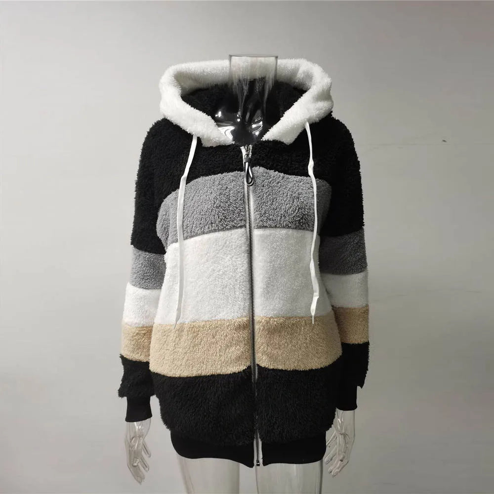 Women Winter Oversized Sherpa Sweater Plus Size 5XL Fleece Zipper Cardigan Hooded Coat Faux Fur Teddy Jacket