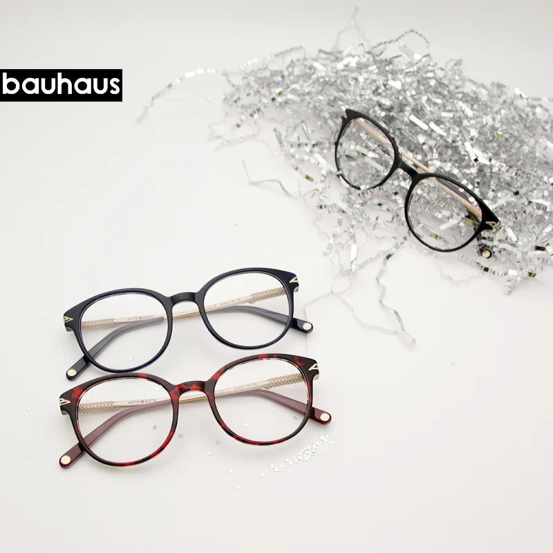 High quality  bauhaus shaped round Acetate glasses frame men Retro eyeglasses women myopia reading eyewear Oculos De Grau