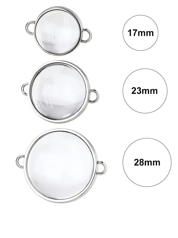 1pc 17mm 23mm 28mm 30mm Stainless Steel Floating Locket Double Curved Glass Memory Locket For Bracelet Jewelry Making Medallion