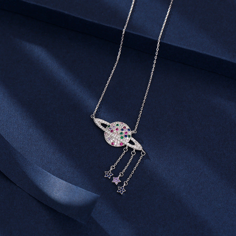 Keoc 2021 Trend Luxury Colorful Zircon Planet Necklace for Women Pingente Y2k Jewelry Personalized Gift Dropship Suppliers