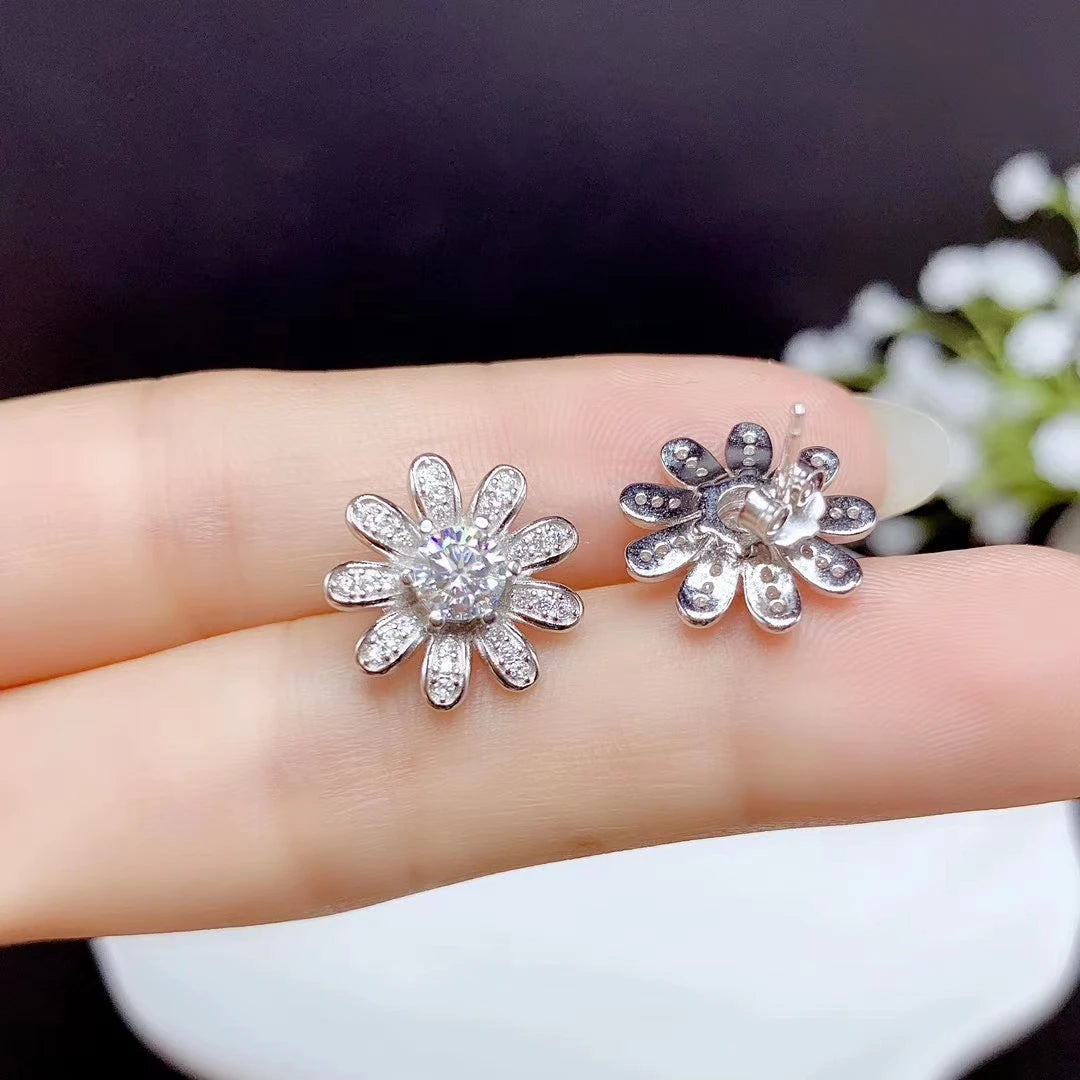 daisy moissanite earrings  women silver stud earrings 925 sterling silver shiny gem better than diamond gift GRA certificate